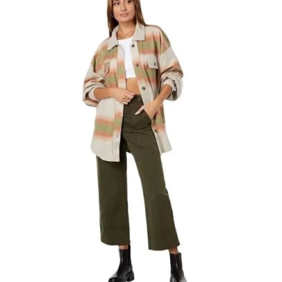 NWT Free People Ruby Shacket Jacket Distressed Oversized L Elbow Patches Cozy - Picture 3 of 13